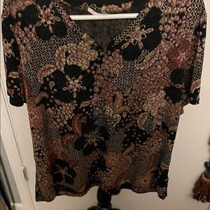 White Stag Black Short Sleeve Floral Paisley Print Top
